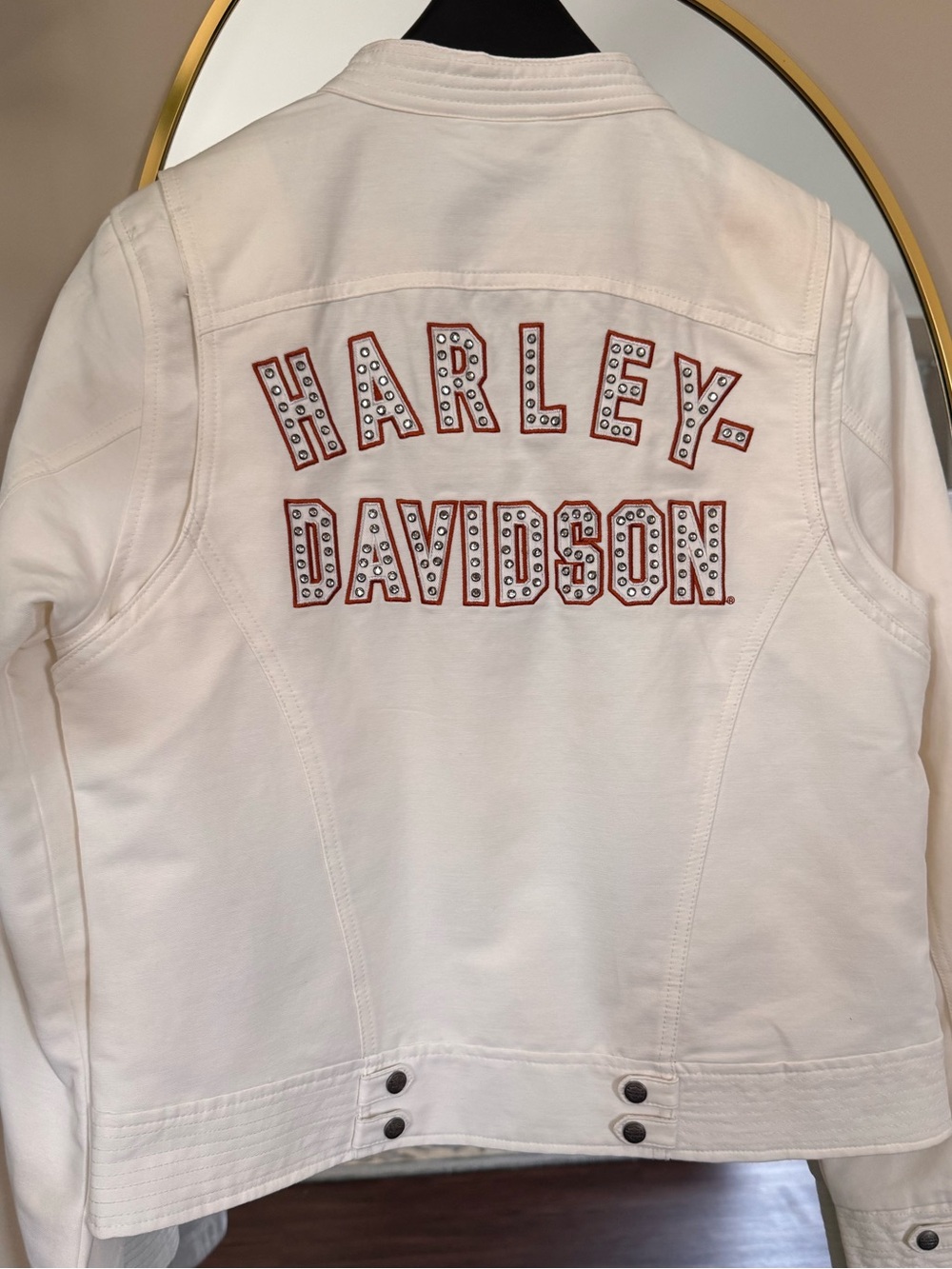 Harley-Davidson White Denim Jacket with Studded Red Logo